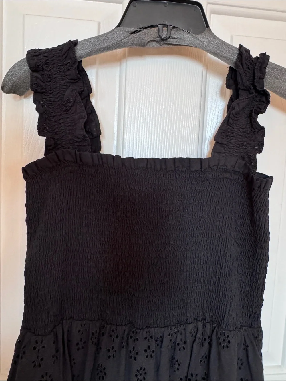 Quince Black Tiered Eyelet Midi Dress-Style Skirt